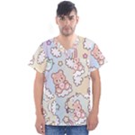 Usheen Carebears, Bears, Cat, Colorful, Cute, Pastel, Pattern Men s V-Neck Scrub Top