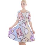 Usheen Carebears, Bears, Cat, Colorful, Cute, Pastel, Pattern Quarter Sleeve A-Line Dress