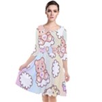 Usheen Carebears, Bears, Cat, Colorful, Cute, Pastel, Pattern Quarter Sleeve Waist Band Dress