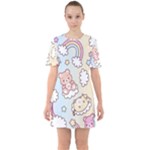 Usheen Carebears, Bears, Cat, Colorful, Cute, Pastel, Pattern Sixties Short Sleeve Mini Dress