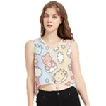 Usheen Carebears, Bears, Cat, Colorful, Cute, Pastel, Pattern V-Neck Cropped Tank Top