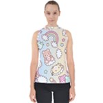 Usheen Carebears, Bears, Cat, Colorful, Cute, Pastel, Pattern Mock Neck Shell Top