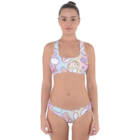 Usheen Carebears, Bears, Cat, Colorful, Cute, Pastel, Pattern Cross Back Hipster Bikini Set from ArtsNow.com