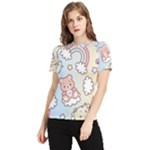 Usheen Carebears, Bears, Cat, Colorful, Cute, Pastel, Pattern Women s Short Sleeve Rash Guard