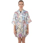 Usheen Carebears, Bears, Cat, Colorful, Cute, Pastel, Pattern Half Sleeve Satin Kimono 