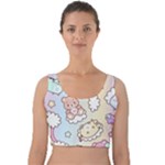 Usheen Carebears, Bears, Cat, Colorful, Cute, Pastel, Pattern Velvet Crop Top