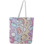 Usheen Carebears, Bears, Cat, Colorful, Cute, Pastel, Pattern Full Print Rope Handle Tote (Large)