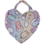 Usheen Carebears, Bears, Cat, Colorful, Cute, Pastel, Pattern Giant Heart Shaped Tote