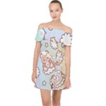 Usheen Carebears, Bears, Cat, Colorful, Cute, Pastel, Pattern Off Shoulder Chiffon Dress