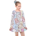 Usheen Carebears, Bears, Cat, Colorful, Cute, Pastel, Pattern Kids  Long Sleeve Dress