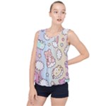 Usheen Carebears, Bears, Cat, Colorful, Cute, Pastel, Pattern Bubble Hem Chiffon Tank Top