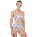 Usheen Carebears, Bears, Cat, Colorful, Cute, Pastel, Pattern Scallop Top Cut Out Swimsuit