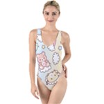 Usheen Carebears, Bears, Cat, Colorful, Cute, Pastel, Pattern High Leg Strappy Swimsuit