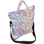 Usheen Carebears, Bears, Cat, Colorful, Cute, Pastel, Pattern Fold Over Handle Tote Bag