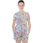 Usheen Carebears, Bears, Cat, Colorful, Cute, Pastel, Pattern Women s T-Shirt and Shorts Set