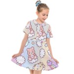 Usheen Carebears, Bears, Cat, Colorful, Cute, Pastel, Pattern Kids  Short Sleeve Shirt Dress