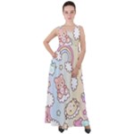 Usheen Carebears, Bears, Cat, Colorful, Cute, Pastel, Pattern Empire Waist Velour Maxi Dress