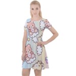 Usheen Carebears, Bears, Cat, Colorful, Cute, Pastel, Pattern Cap Sleeve Velour Dress 