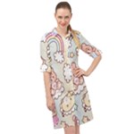 Usheen Carebears, Bears, Cat, Colorful, Cute, Pastel, Pattern Long Sleeve Mini Shirt Dress