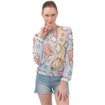 Usheen Carebears, Bears, Cat, Colorful, Cute, Pastel, Pattern Banded Bottom Chiffon Top