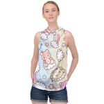 Usheen Carebears, Bears, Cat, Colorful, Cute, Pastel, Pattern High Neck Satin Top