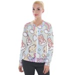 Usheen Carebears, Bears, Cat, Colorful, Cute, Pastel, Pattern Velvet Zip Up Jacket