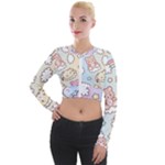 Usheen Carebears, Bears, Cat, Colorful, Cute, Pastel, Pattern Long Sleeve Cropped Velvet Jacket