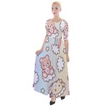 Usheen Carebears, Bears, Cat, Colorful, Cute, Pastel, Pattern Half Sleeves Maxi Dress