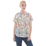 Usheen Carebears, Bears, Cat, Colorful, Cute, Pastel, Pattern Women s Short Sleeve Pocket Shirt