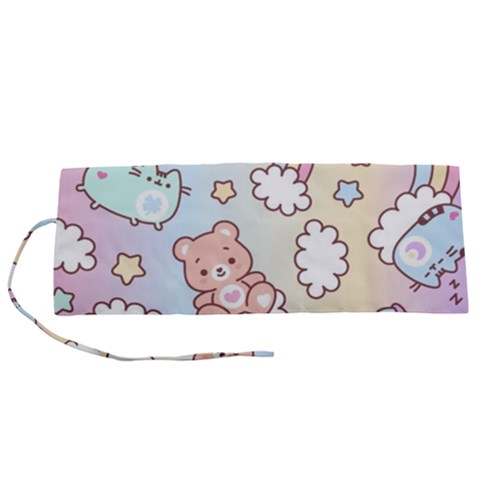 Usheen Carebears, Bears, Cat, Colorful, Cute, Pastel, Pattern Roll Up Canvas Pencil Holder (S) from ArtsNow.com