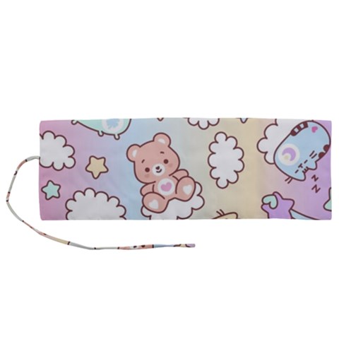 Usheen Carebears, Bears, Cat, Colorful, Cute, Pastel, Pattern Roll Up Canvas Pencil Holder (M) from ArtsNow.com