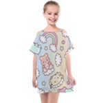 Usheen Carebears, Bears, Cat, Colorful, Cute, Pastel, Pattern Kids  One Piece Chiffon Dress