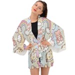 Usheen Carebears, Bears, Cat, Colorful, Cute, Pastel, Pattern Long Sleeve Kimono