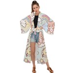 Usheen Carebears, Bears, Cat, Colorful, Cute, Pastel, Pattern Maxi Kimono