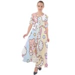 Usheen Carebears, Bears, Cat, Colorful, Cute, Pastel, Pattern Waist Tie Boho Maxi Dress