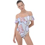 Usheen Carebears, Bears, Cat, Colorful, Cute, Pastel, Pattern Frill Detail One Piece Swimsuit