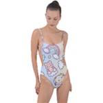 Usheen Carebears, Bears, Cat, Colorful, Cute, Pastel, Pattern Tie Strap One Piece Swimsuit