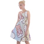 Usheen Carebears, Bears, Cat, Colorful, Cute, Pastel, Pattern Knee Length Skater Dress