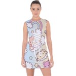 Usheen Carebears, Bears, Cat, Colorful, Cute, Pastel, Pattern Lace Up Front Bodycon Dress