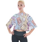 Usheen Carebears, Bears, Cat, Colorful, Cute, Pastel, Pattern Mock Neck T-Shirt