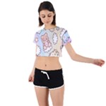 Usheen Carebears, Bears, Cat, Colorful, Cute, Pastel, Pattern Tie Back Short Sleeve Crop T-Shirt