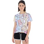 Usheen Carebears, Bears, Cat, Colorful, Cute, Pastel, Pattern Open Back Sport T-Shirt