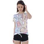 Usheen Carebears, Bears, Cat, Colorful, Cute, Pastel, Pattern Short Sleeve Open Back T-Shirt