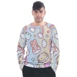 Usheen Carebears, Bears, Cat, Colorful, Cute, Pastel, Pattern Men s Long Sleeve Raglan T-Shirt