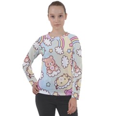 Usheen Carebears, Bears, Cat, Colorful, Cute, Pastel, Pattern Women s Long Sleeve Raglan T