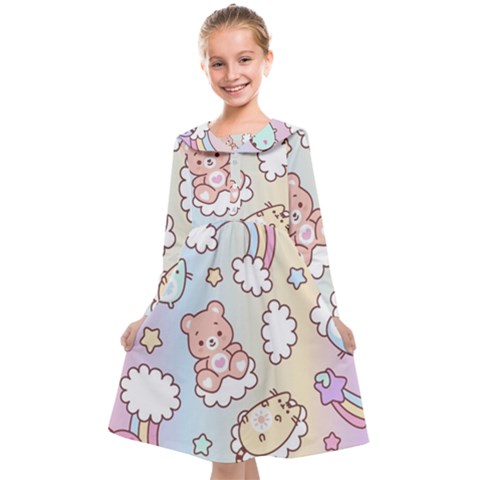 Usheen Carebears, Bears, Cat, Colorful, Cute, Pastel, Pattern Kids  Midi Sailor Dress from ArtsNow.com