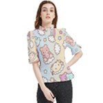 Usheen Carebears, Bears, Cat, Colorful, Cute, Pastel, Pattern Frill Neck Blouse