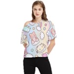 Usheen Carebears, Bears, Cat, Colorful, Cute, Pastel, Pattern One Shoulder Cut Out T-Shirt