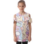 Usheen Carebears, Bears, Cat, Colorful, Cute, Pastel, Pattern Fold Over Open Sleeve Top