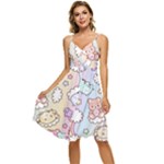 Usheen Carebears, Bears, Cat, Colorful, Cute, Pastel, Pattern Sleeveless Tie Front Chiffon Dress